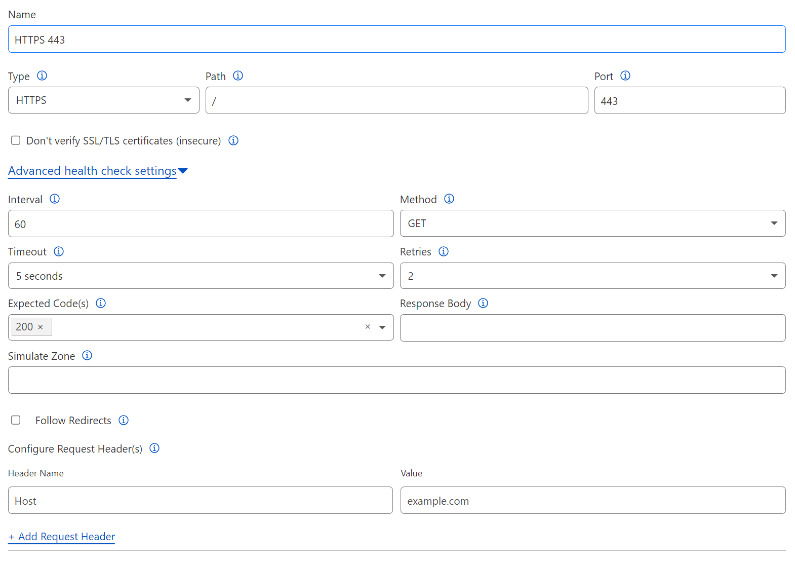 HTTPS health monitor to monitor the status of an origin web server