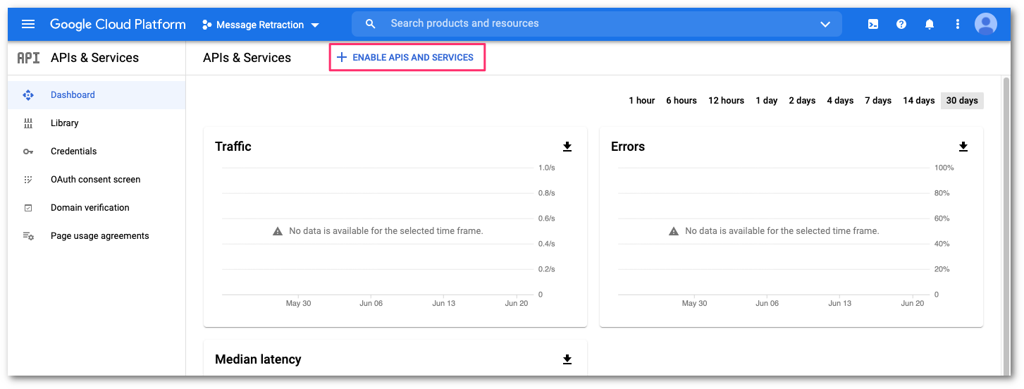 Enable APIs and services