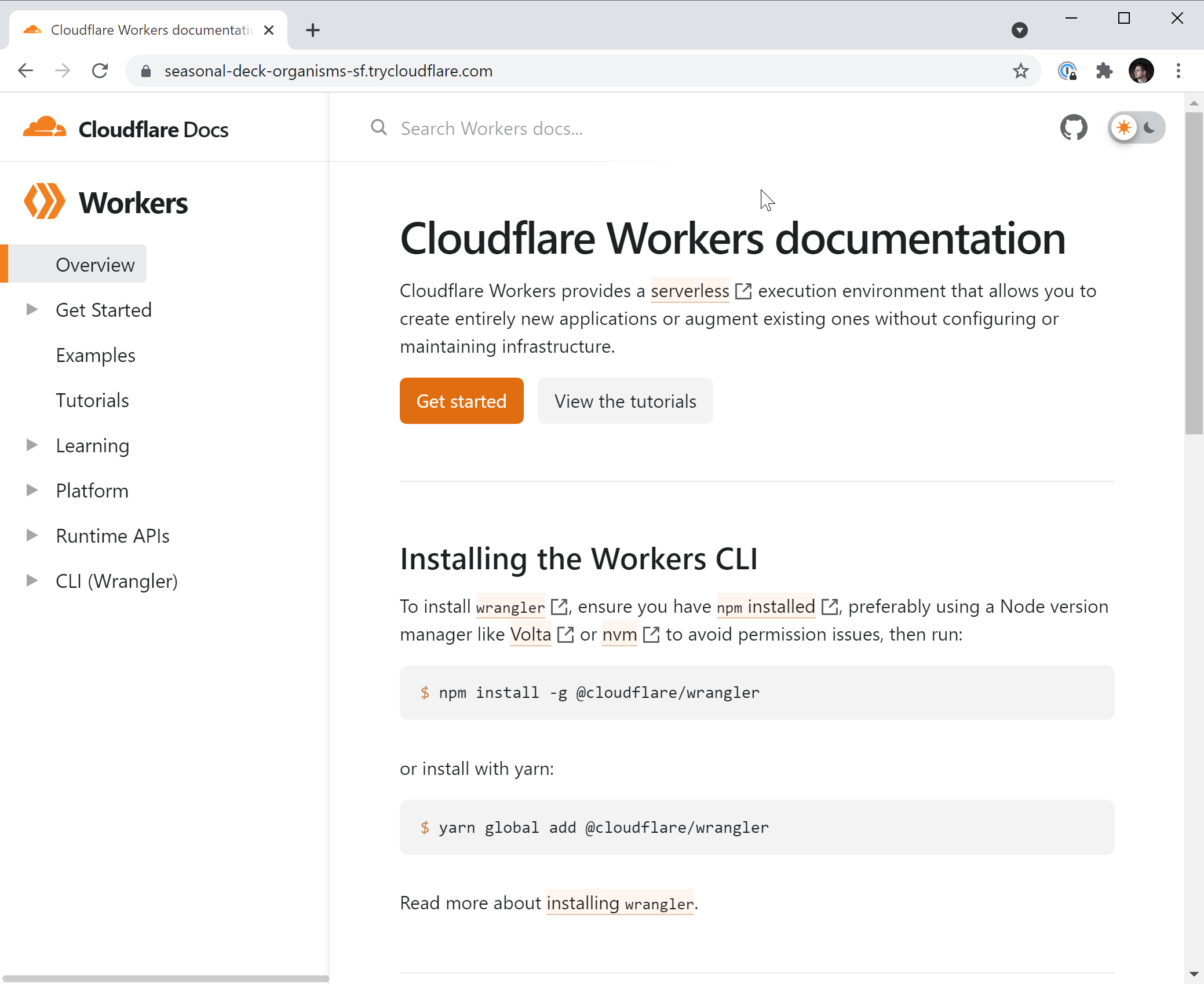 Cloudflare Tunnel example rendering a randomly-generated URL